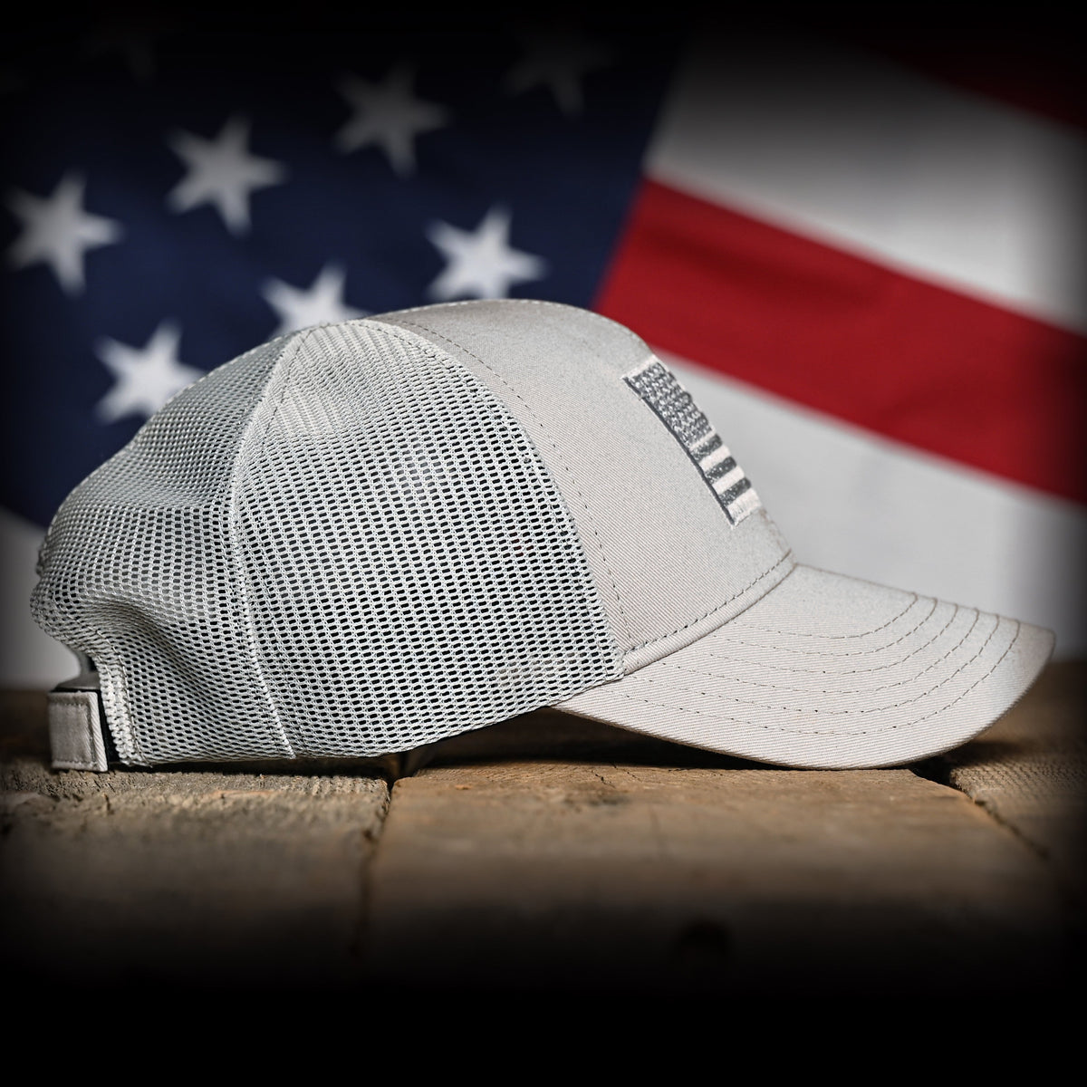 Tonal Light Gray American Flag Hat