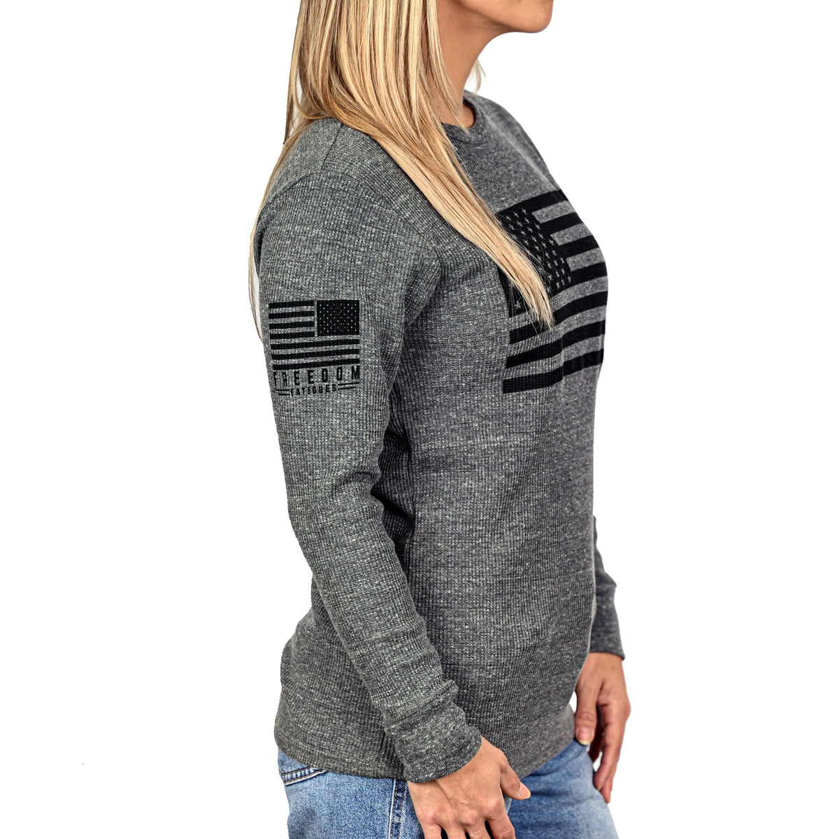 Women's American Flag Long Sleeve Patriotic Thermal - Boyfriend Fit