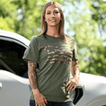 Load image into Gallery viewer, Women's Camo American Flag Patriotic Boyfriend Fit T-Shirt (Army Green)

