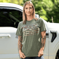Load image into Gallery viewer, Women's Camo American Flag Patriotic Boyfriend Fit T-Shirt (Army Green)
