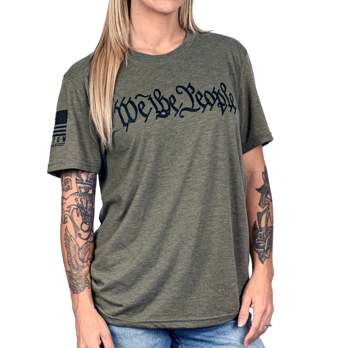 Women's We The People Boyfriend Fit Military Green Patriotic Tshirt