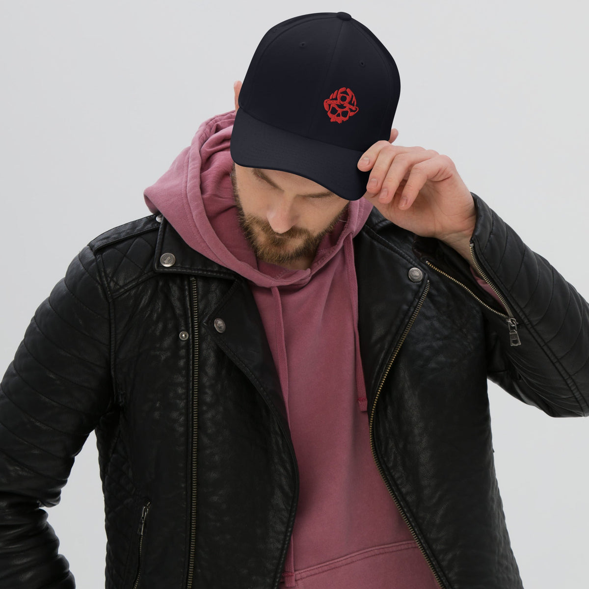 Red 3D Puff Skull Logo Flexfit Hat