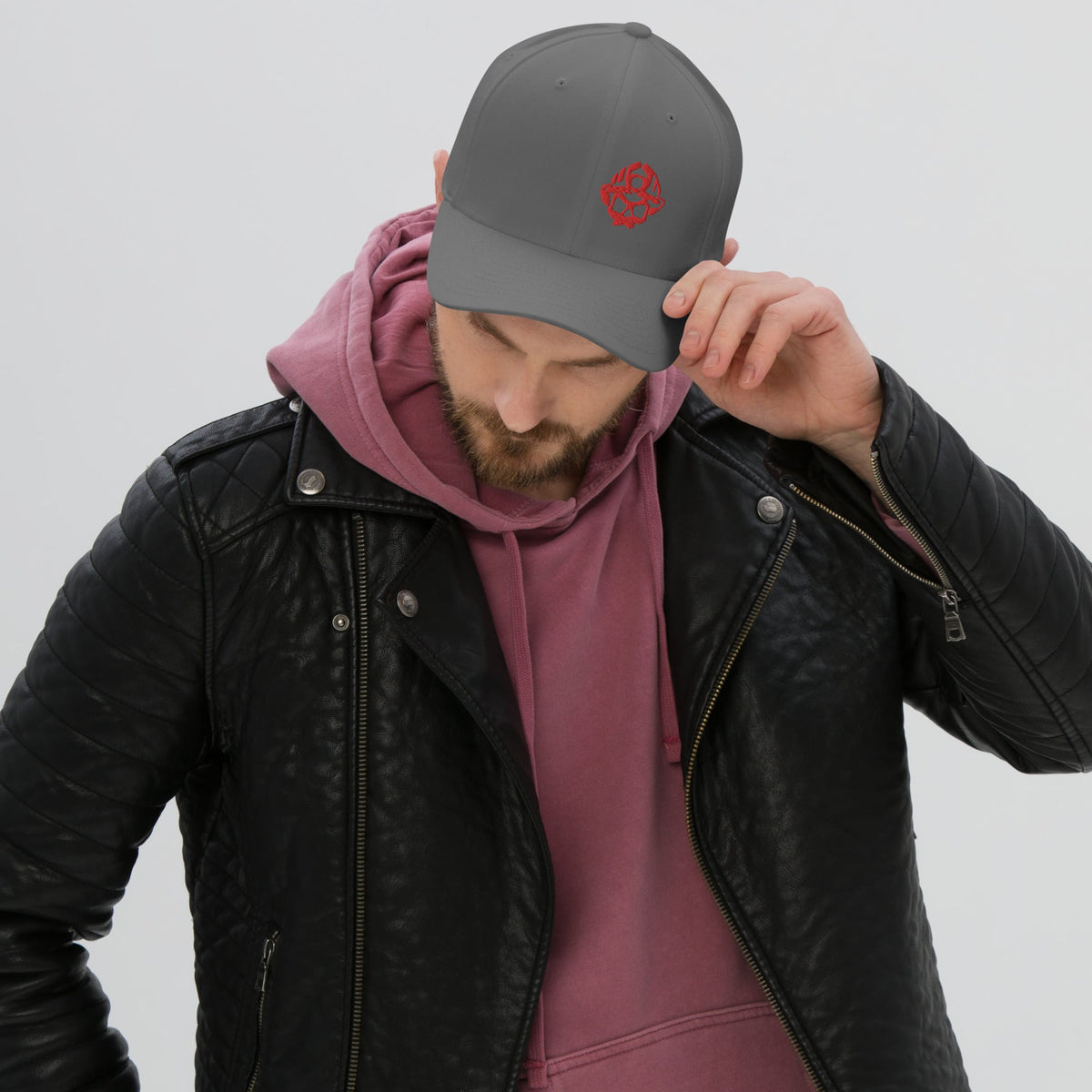 Red 3D Puff Skull Logo Flexfit Hat