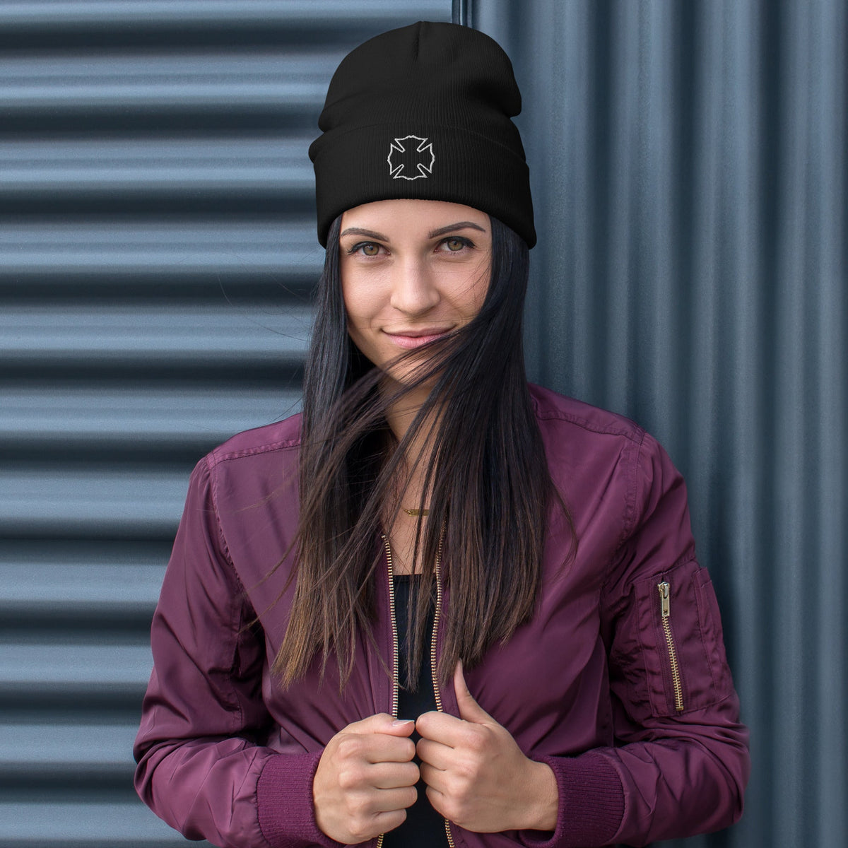 Maltese Cross Embroidered Beanie
