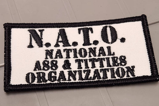 ASOS - N.A.T.O. - National Ass & Titties Organization - 2x4 Patch - White w/Blk