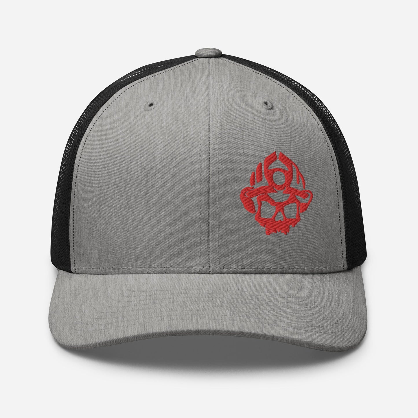 Red 3D Puff Skull Logo Trucker Hat