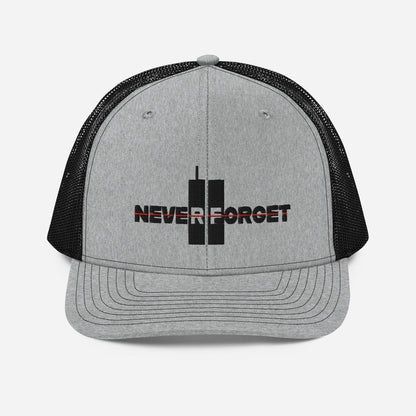 Never Forget 9/11 Thin Red Line Trucker Hat