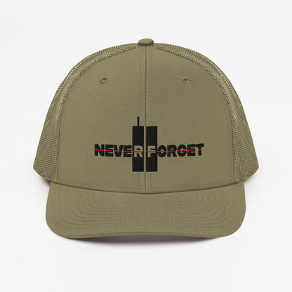 Never Forget 9/11 Thin Red Line Trucker Hat