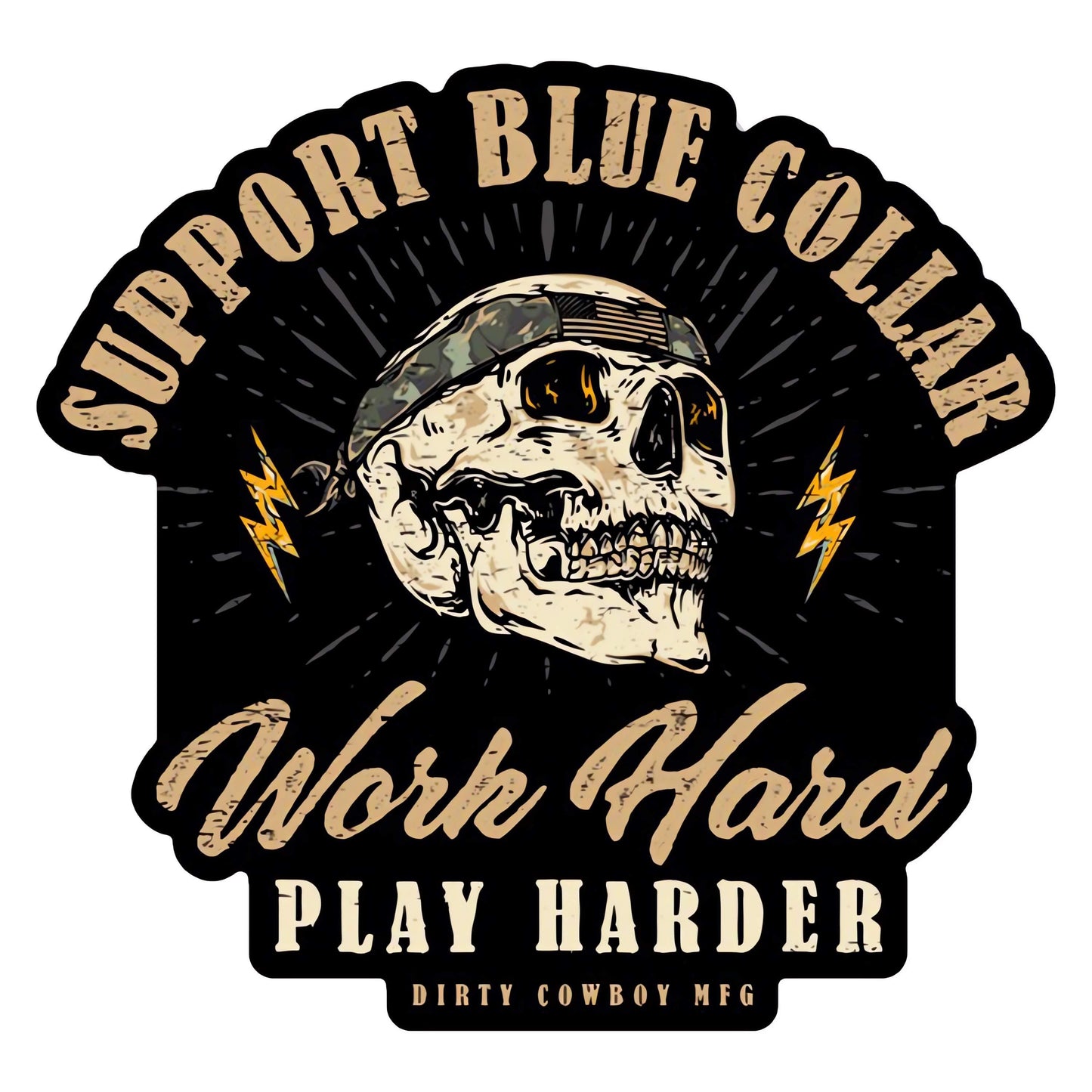 Work Hard Play Harder Blue Collar Decal